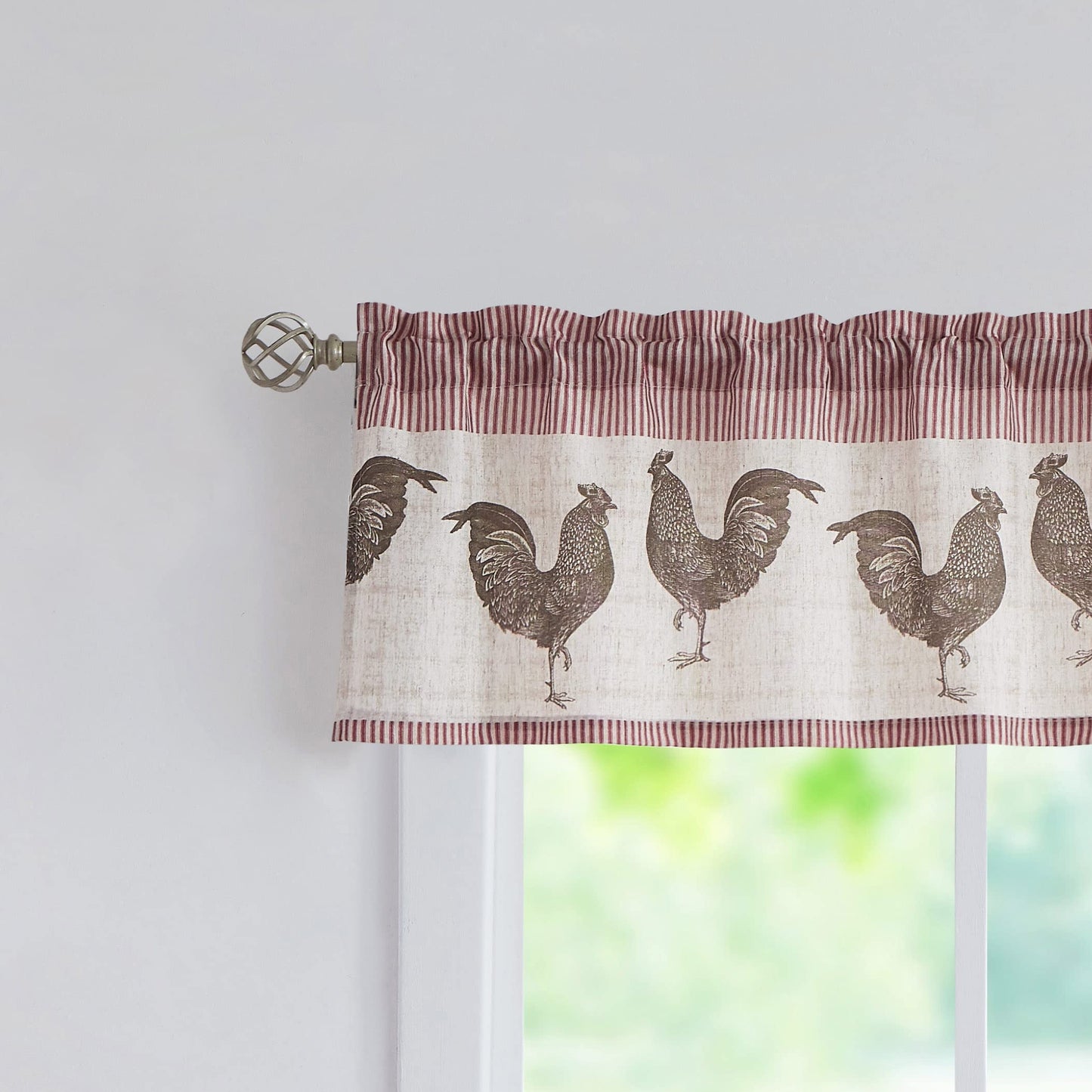 SXZJTEX Farmhouse Rooster Kitchen Boho Rustic Christmas Linen Rod Pocket, Small Stripe Window Curtains for Living Room,Kitchen, Bathroom and Cafa 54"x 15",Red