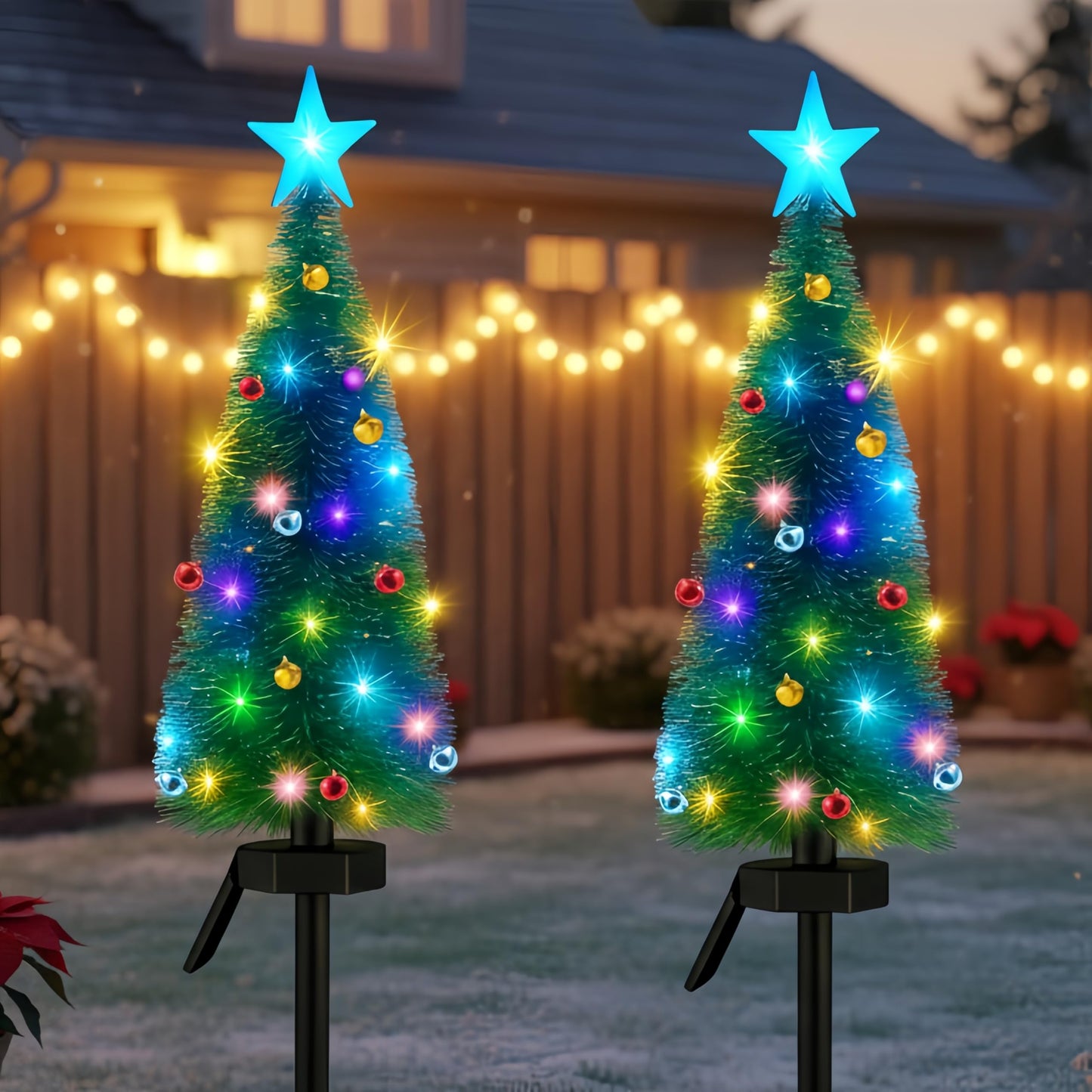 Solar Christmas Tree Outdoor Christmas Decorations, Small Xmas Tree Lights with 24 Mini Bells & 1 DIY Big Bell,Waterproof Solar Christmas Lights for Yard Front Porch Pathway Grave Cemetery Decor