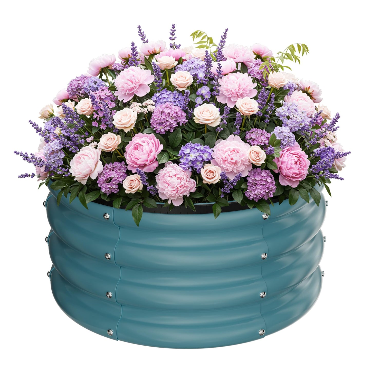 ZXZYHFTY Raised Garden Bed, 0.6 mm Galvanized Steel Round Planter Box with Open Bottom, Blue, 2 x 2 x 1 FT, 1 Pack