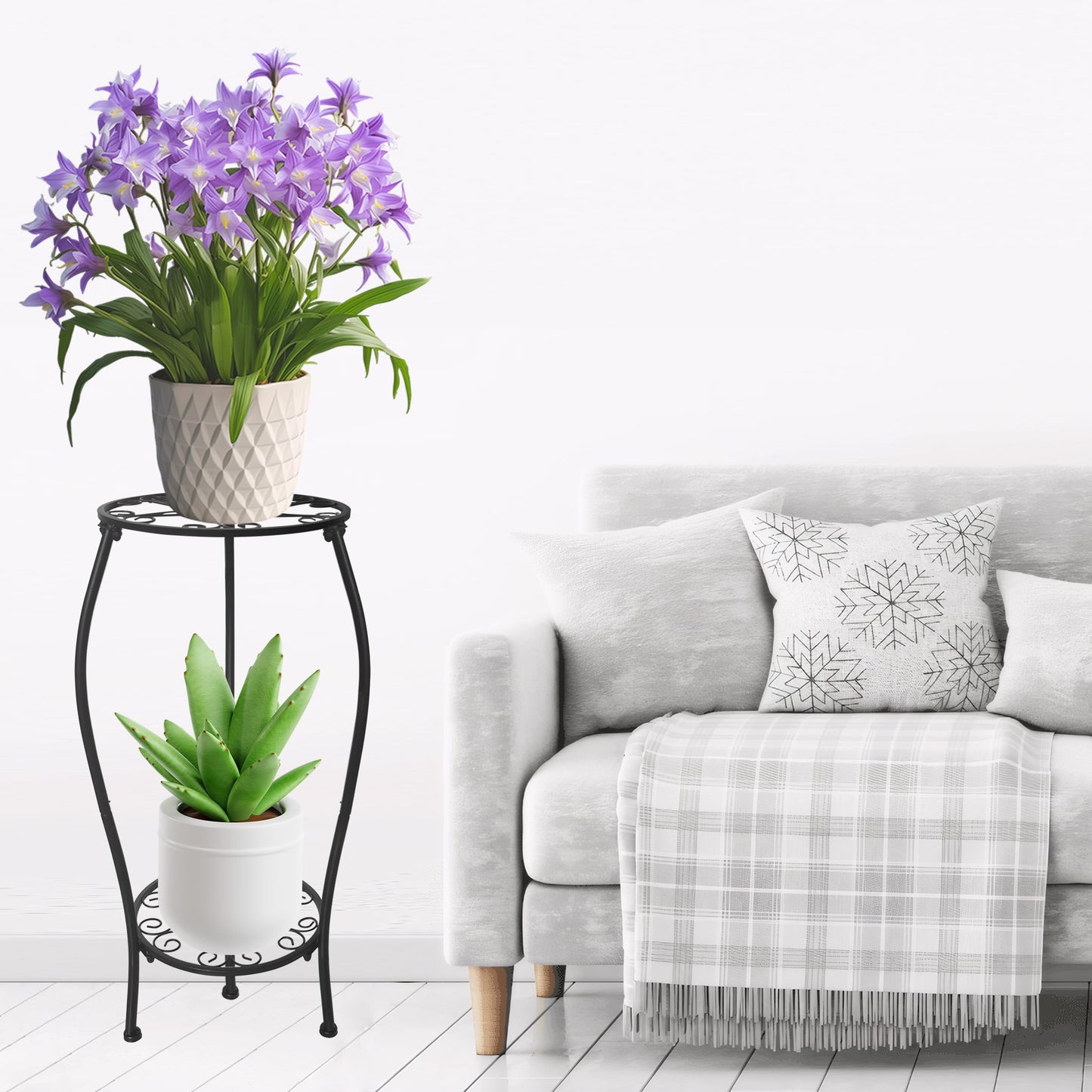 NOAMOO Metal Plant Stand 2 Tier Indoor Outdoor, Tall Flower Pot Shelf Rustproof Stable Corner Stand, 25.2 inch Multiple Plant Display Rack for Living Room Patio Balcony Garden