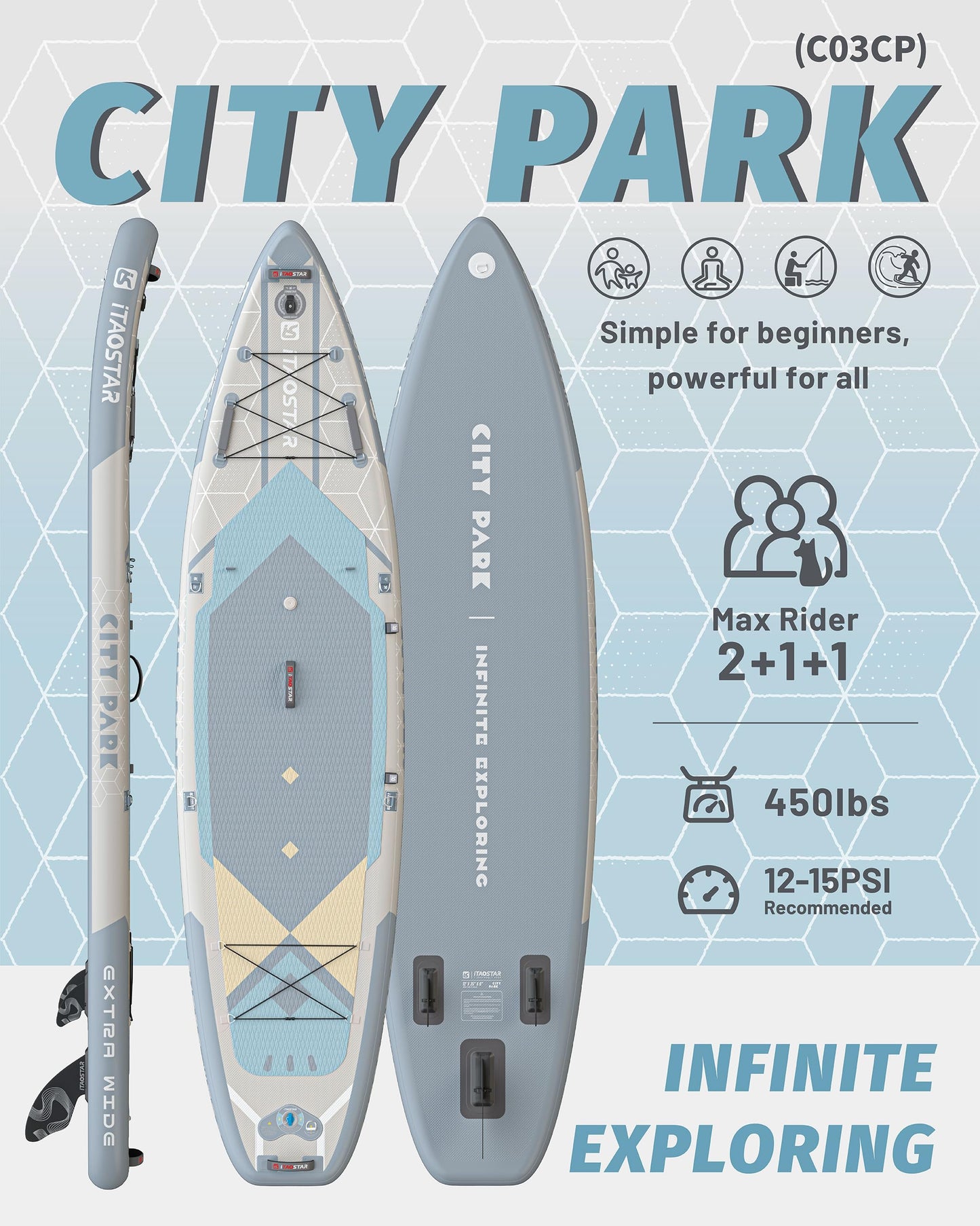 iTAOSTAR C03C 35" Super Wide Paddle Board, More Fun Inflatable Paddle Board with 5 Fins，12 Foot Stand Up Paddle Board with Premium SUP Accessories for Adults of All Skill Levels