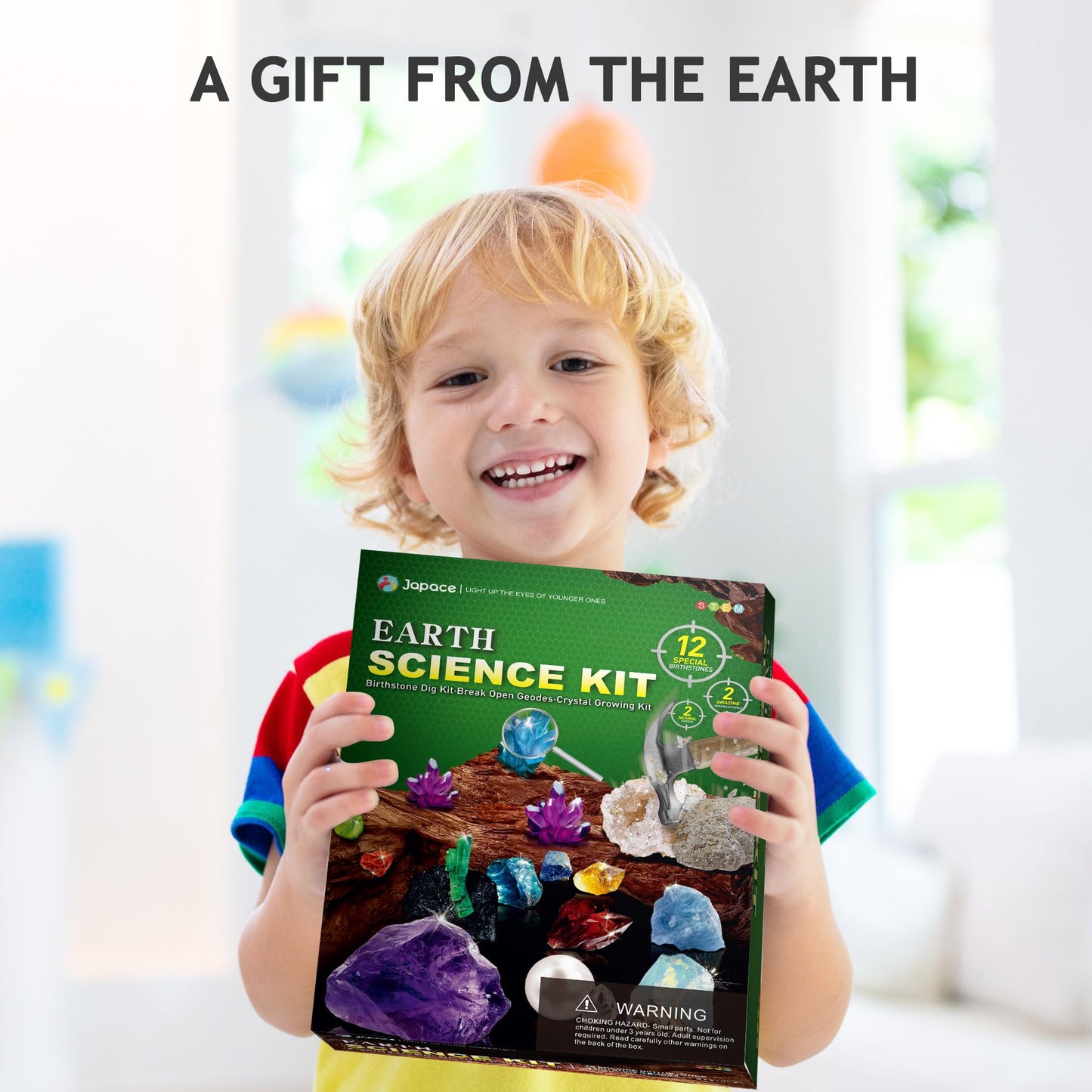 Japace Earth Science Kits for Kids Age 6-8-12-14, Birthstone Gemstone Dig Kit, Geology Kit with Break Your Own Geodes, Crystal Growing Experiment, Rock Mining Kit Birthday Gifts Toys for Boys Girls