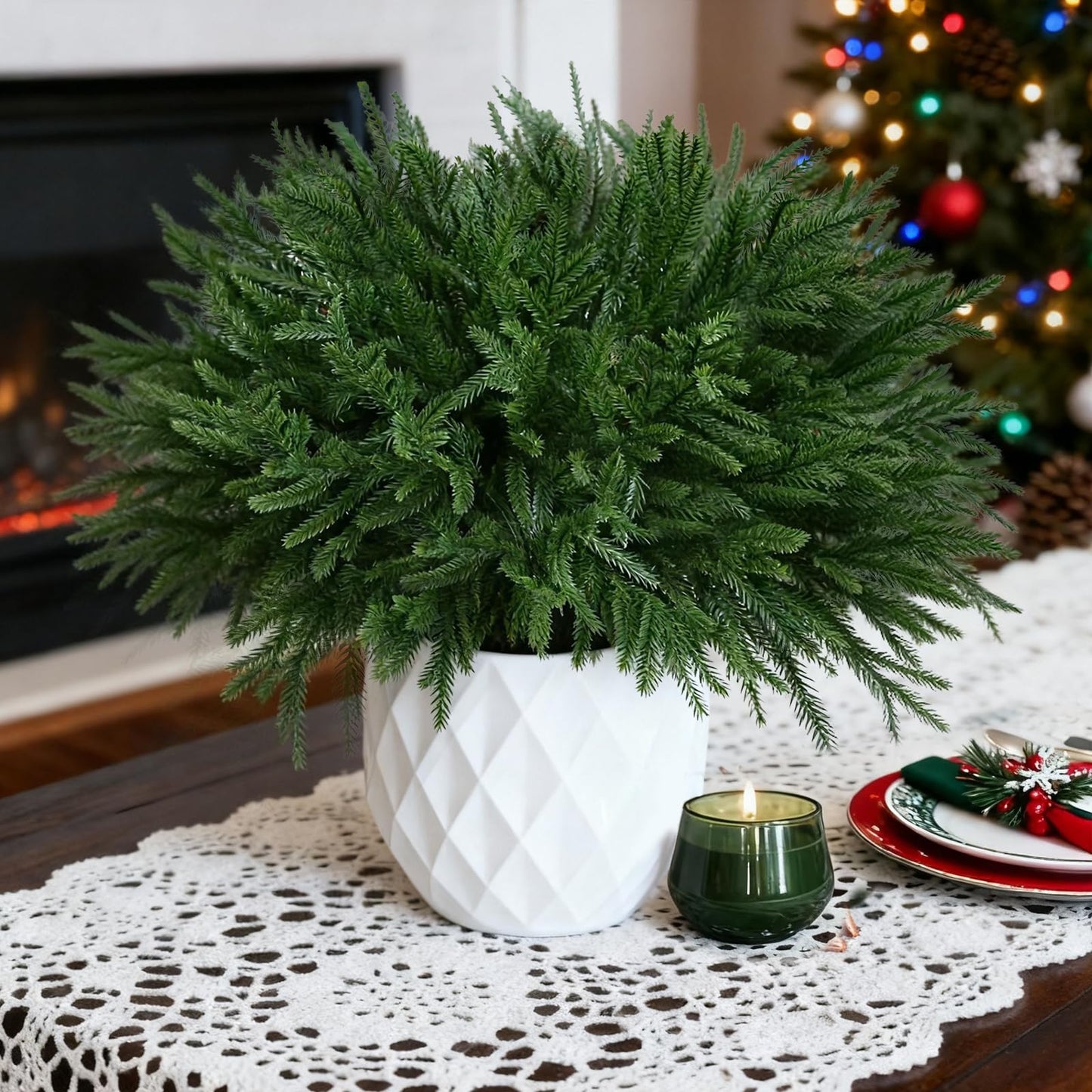 18" Real Touch Norfolk Pine Stems for Christmas Decoration, Artificial Pine Branches Greenery Stems for Vase, Christmas Picks for Xmas Tree,Wreath,Table,Planter,DIY Home Decor (12 Pcs Pine Branches)