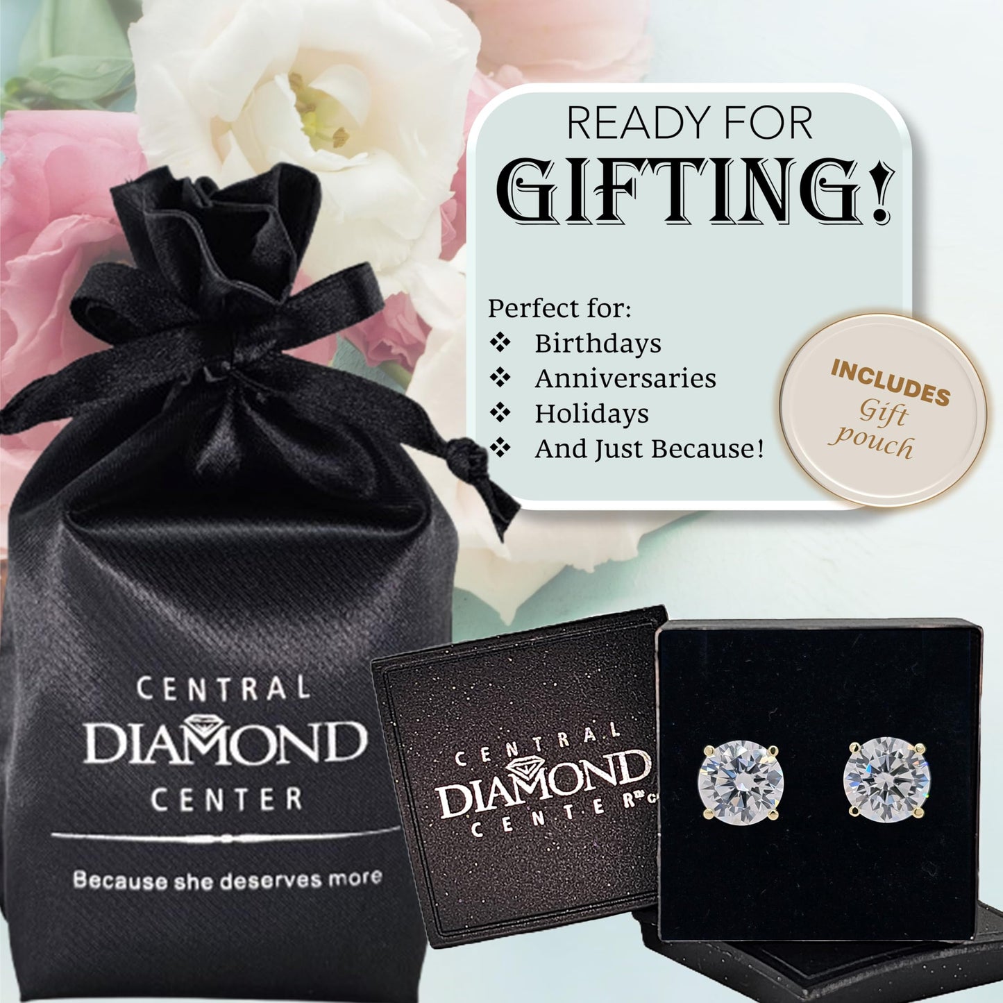 Central Diamond Center Round Simulated Diamond Stud Earrings Hypoallergenic Metal & Sterling Silver CZ - 10.0mm (8.00cttw) Yellow