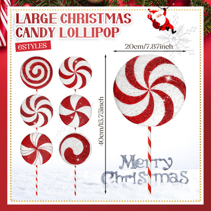 Vercraft 12 Pcs 15.75'' Large Candy Cane Christmas Decorations Giant Lollipop Candy Xmas Decorations with Sticks Red and White Peppermint Decor for Christmas Tree Ornaments Party, 12 Styles