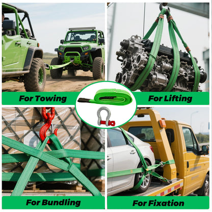 HENBOW Lift Sling Straps|2" × 6.5' Web Sling Strap with D Ring Shackles|4400Lbs Safety Work Load and 17600Lbs Breaking Load| Recovery Strap for Hoist Car Tree Saver Winch Recovery(2 Pack)
