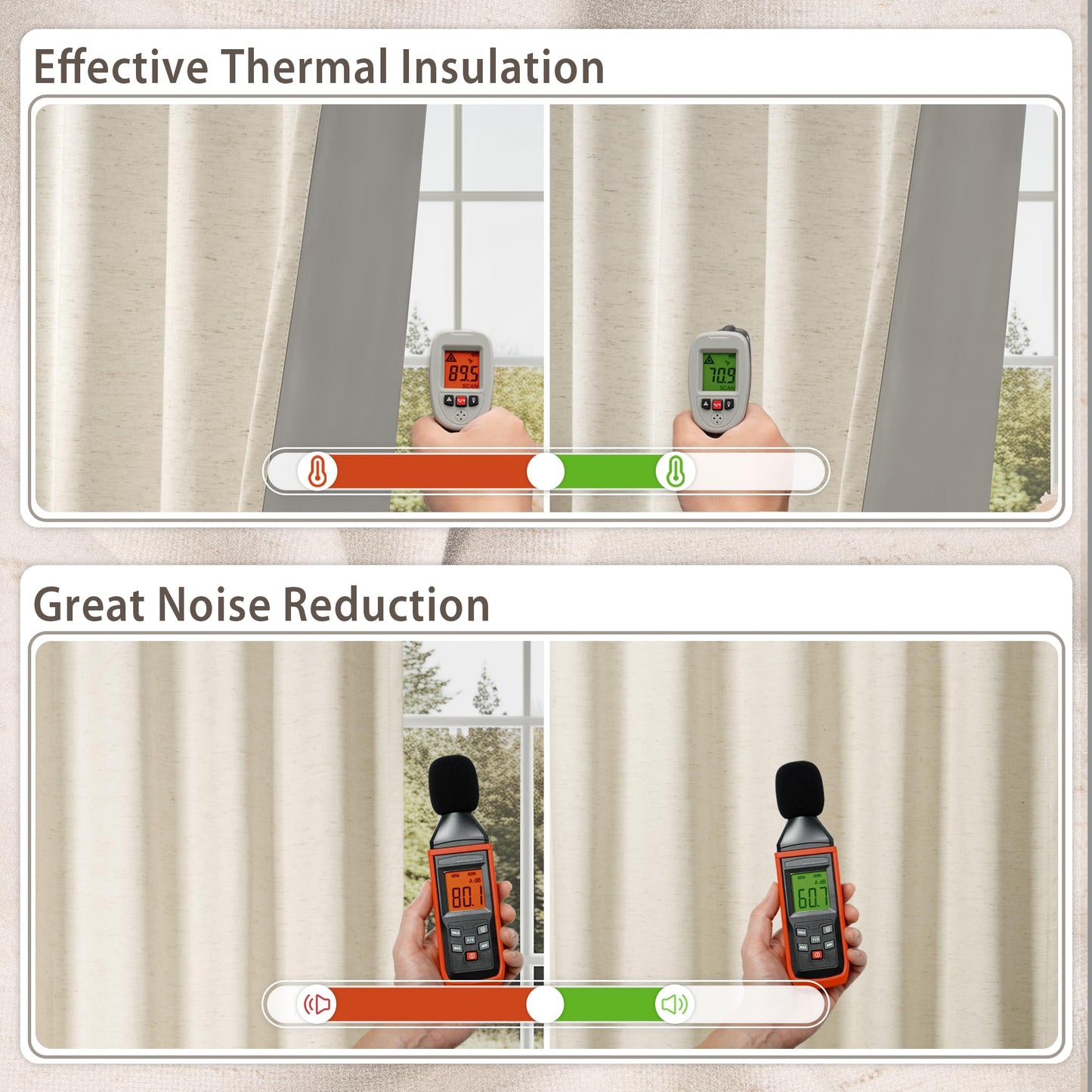 HESTIA 100% Blackout Natural Linen Curtains for Bedroom 78 Inches Long 2 Panels Set Noise Reducing Room Darkening Window Curtain for Living Room Back Tab Farmhouse Drapes (52 x 78 Inch)