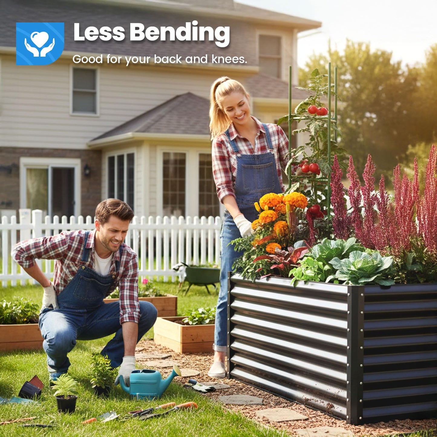 Quictent Galvanized Raised Garden Bed 8x4x2 Ft Tall Metal Planter Box for Vegetables Bottomless for Backyard, 2 Tomato Cages Included, 22.04" Deep, Dark Grey