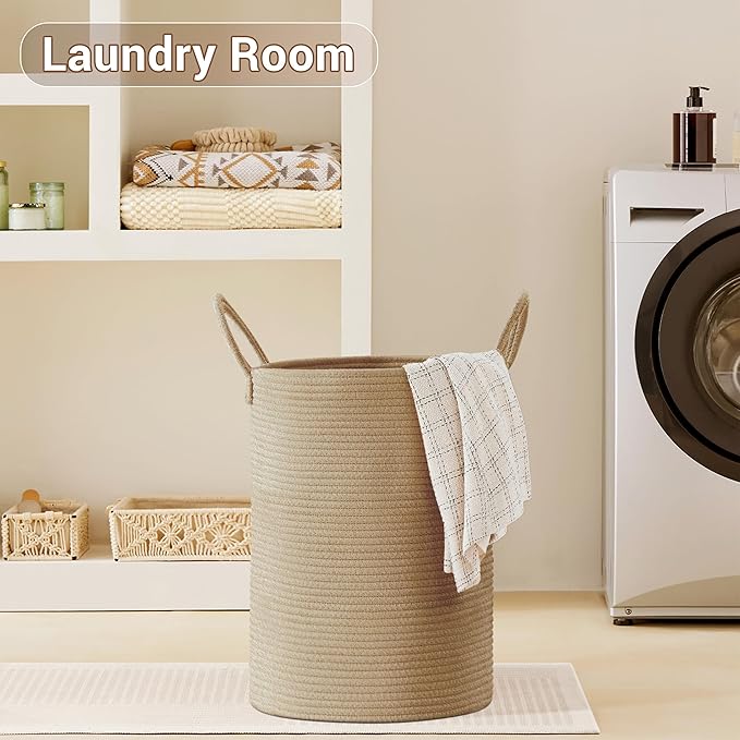 Tall Laundry Basket with Handles, 72L Portable Dirty Clothes Hamper, Boho