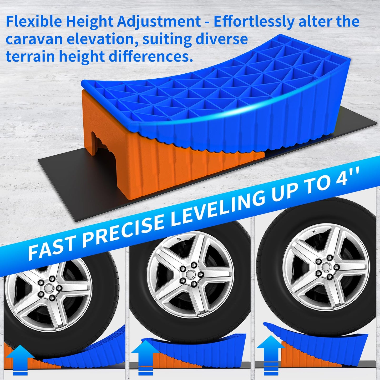 BEBOBLY Camper Leveler, 2 Pack RV Leveling Blocks, Camper Wheel Chocks Up to 35,000 lbs, Heavy Duty Curved Levelers, RV Camper Leveler Kit with Anti-Slip Mats and Carrying Bag