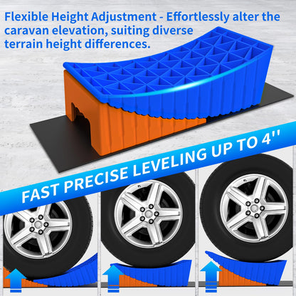 BEBOBLY Camper Leveler, 2 Pack RV Leveling Blocks, Camper Wheel Chocks Up to 35,000 lbs, Heavy Duty Curved Levelers, RV Camper Leveler Kit with Anti-Slip Mats and Carrying Bag