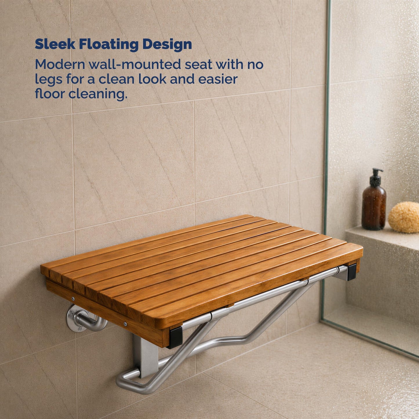 Teak Shower Seat Bench – ADA Compliant Folding Teak Shower Bench, Wall Mounted Fold Up Bath Seat, 400 lb Capacity, Waterproof Teak Wood (24 Inches)