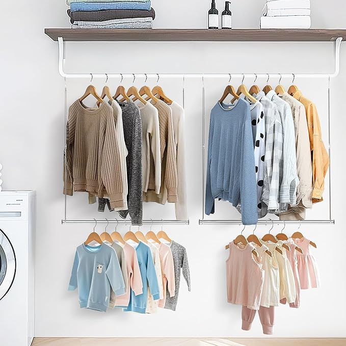 STORAGE MANIAC Hanging Closet Rod, Adjustable Width and Height Closet Hanging