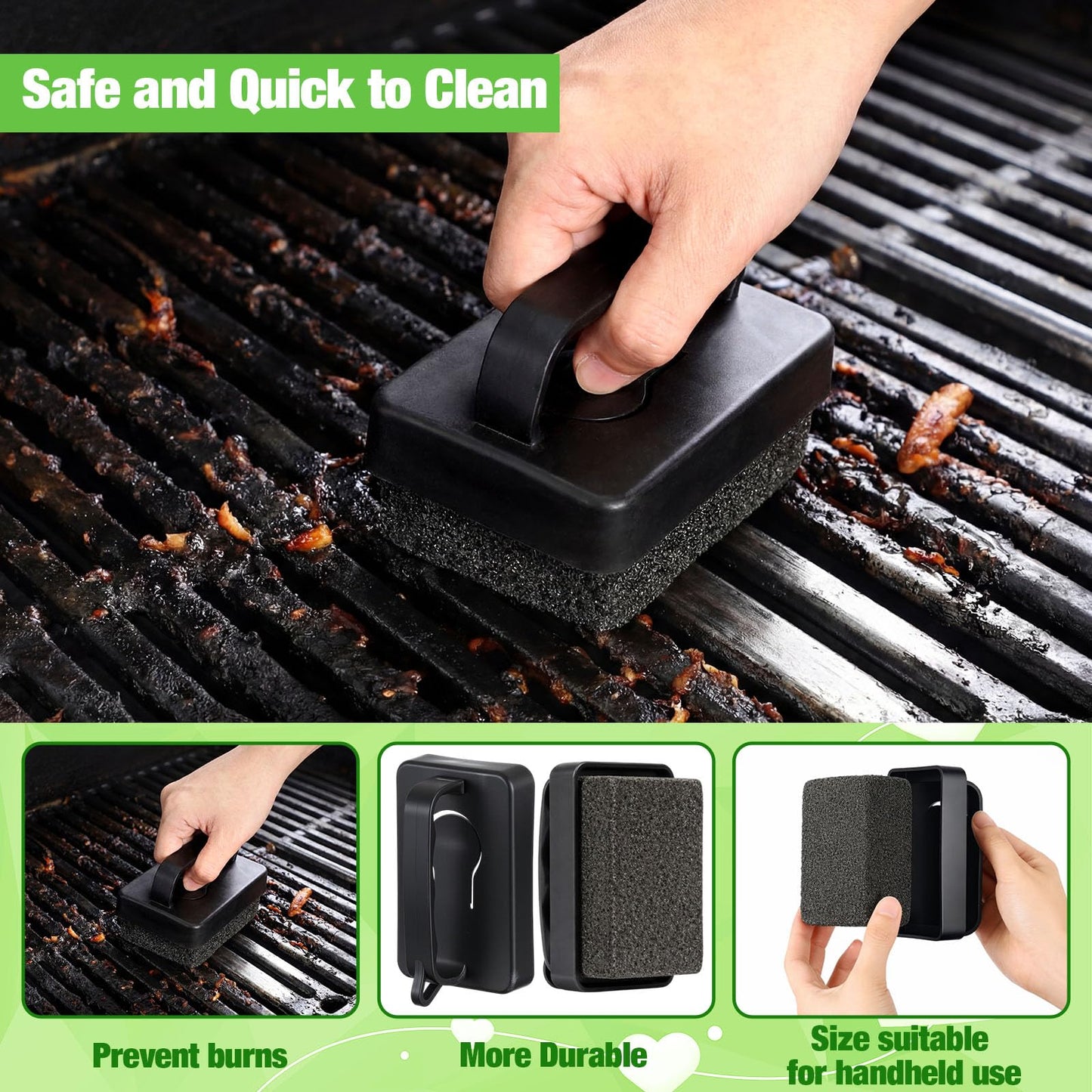 Zhehao 4 Pack Heavy Duty Grill Cleaner Brick, Griddle Stone 3.9 x 2.8 x 1.6 Inches Grill Cleaner with Handle, Pumice Stone for Cleaning Removing Stains, BBQ, Flat Tops, Swimming Pool, Sink