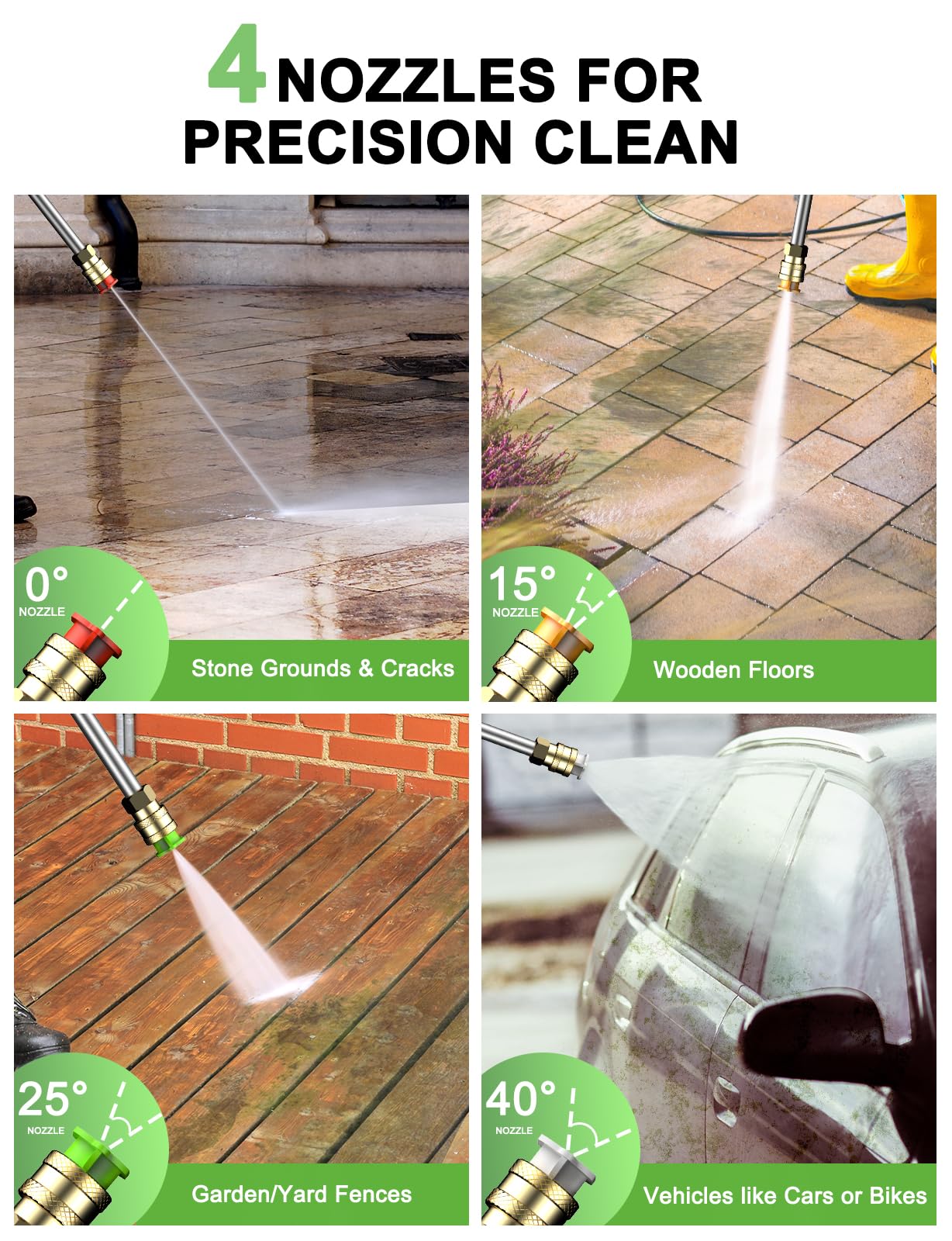 Pressure Washers, Power Jet Washers with 4 Nozzles, 420L/H Flow Rate, 8M High-Pressure Hose, 11M Power Cable, Power Washers for Patio and Car, Garden, Fences, Yard, Driveways