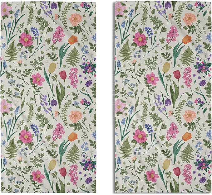 Spring Floral Hand Towels for Bathroom Set of 2 Pink Flowers Sage Green Leaves