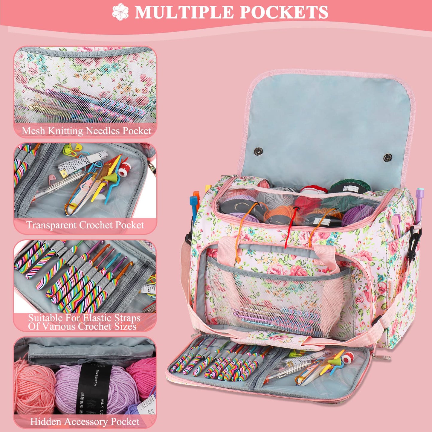 Coopay Knitting Bags and Knitting Organizers Large, Knitting Bag Extra Large Craft Bags With Compartments, Yarn Storage Organiser UK, Women Travel Crochet Bags for Wool and Hooks, Knitter's Gift