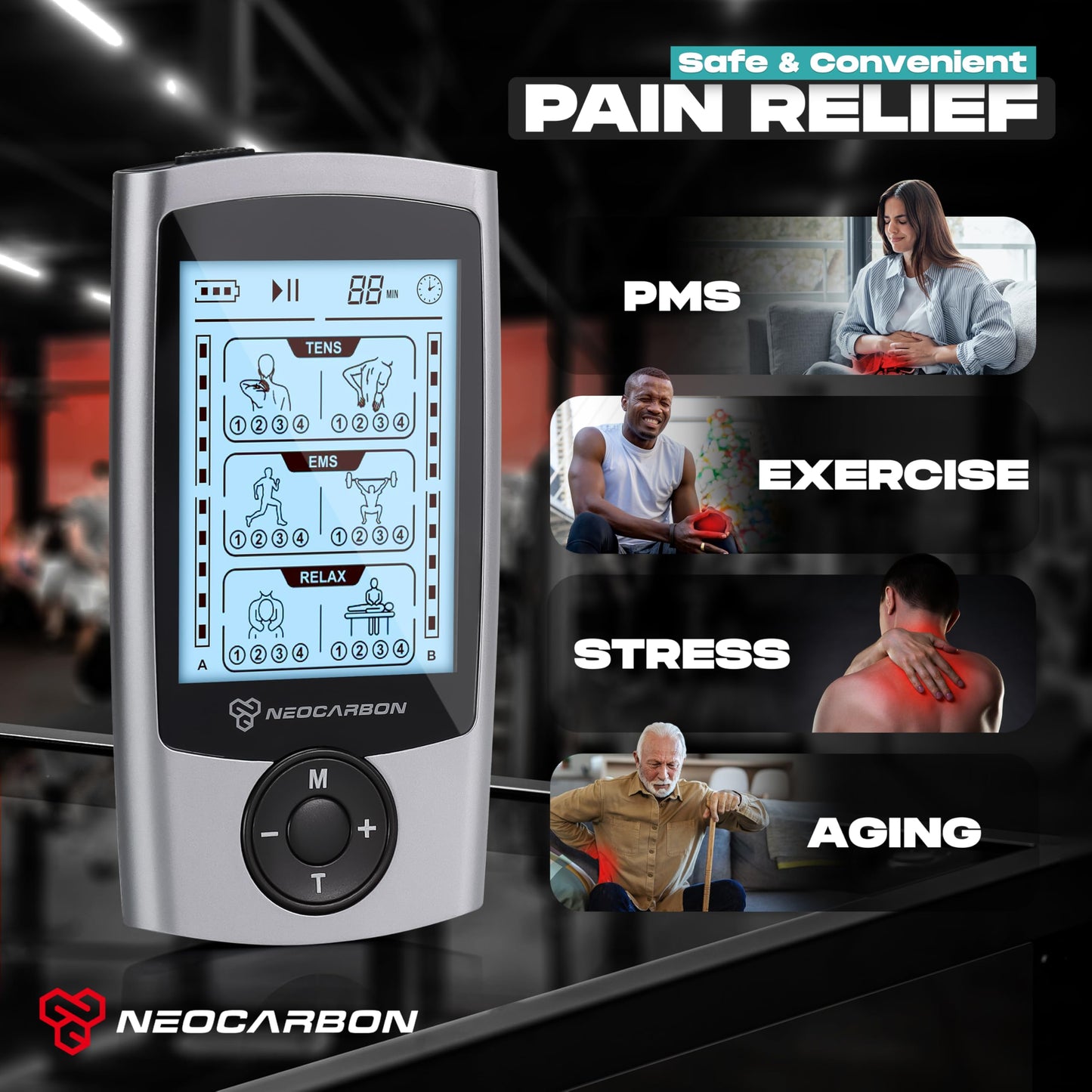 TENS Unit Muscle Stimulator, EMS Massager Machine for Shoulder, Neck, Sciatica and Back Pain Relief, Electronic Pulse Massage Physical Therapy, Silver