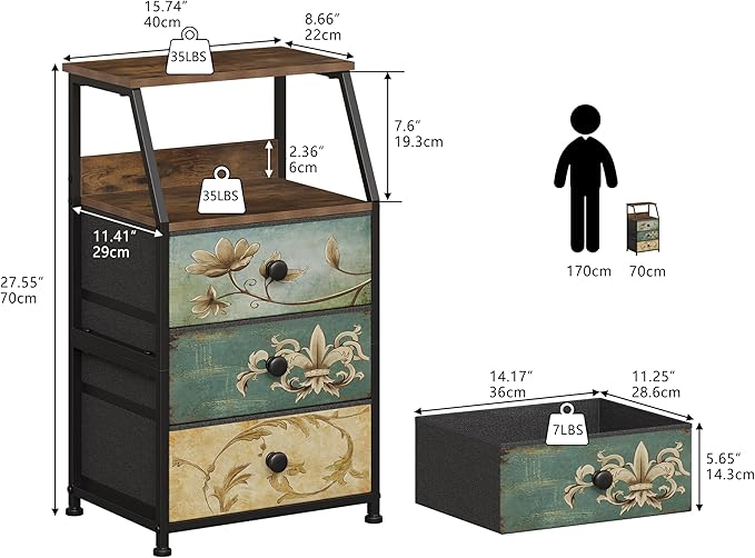 Tohomeor Dresser with Fabric Drawers Nightstand with 2 Tier Shelf Storage Tower