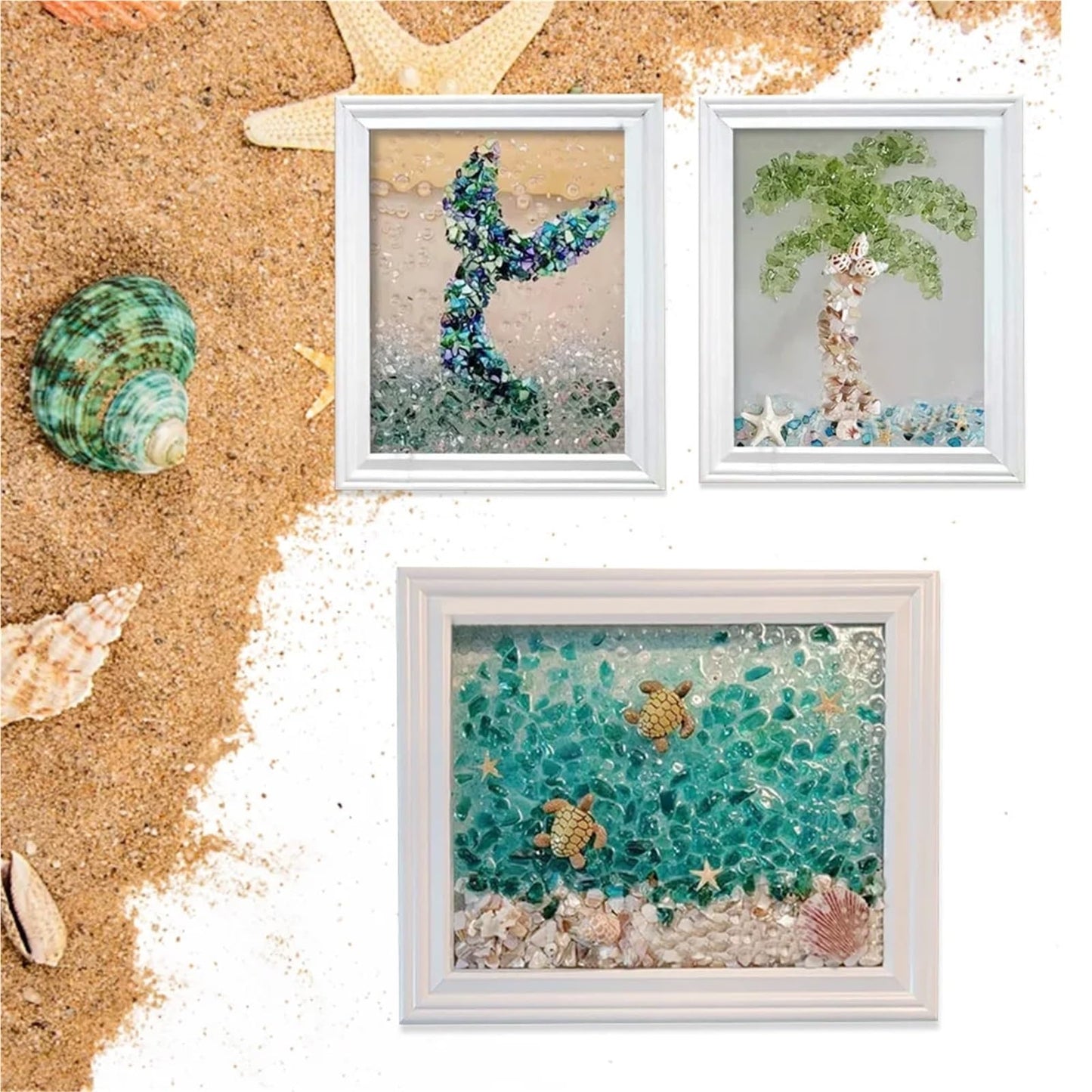 Sea Glass Art Kit, DIY Mosaic Arts and Craft Kits Ocean Painting Kit,DIY Resin Beach Art Kit, Resin Beach Art Kit for Home Decoration, Resin Sea Glass Art Kit(Palm Tree)