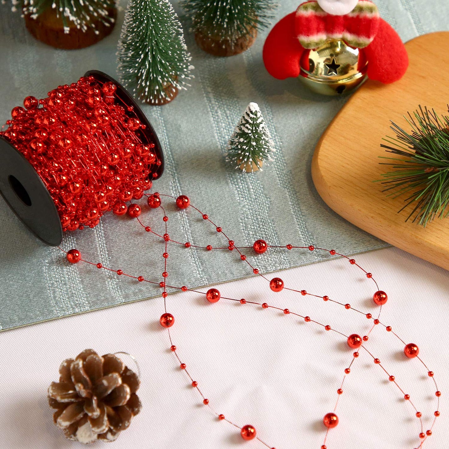 Pangda 65.6 ft Artificial Pearl Beads Garland for Christmas Tree Plastic Beaded String Strands Chain Ornament for Wedding Halloween Party Decoration Bridal Bouquet Craft Flower DIY Supplies(Red)