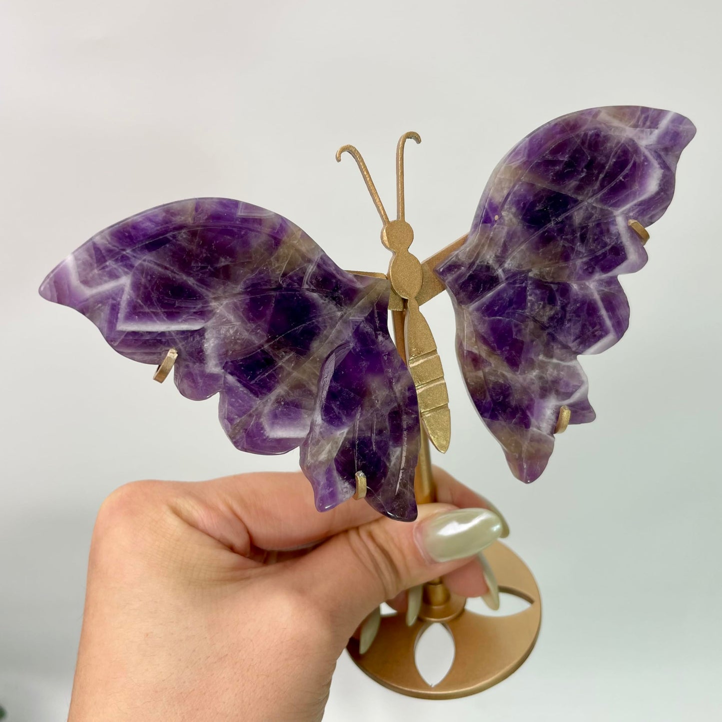 Natural Crystal Quartz Agate Stone Butterfly Wings with Stand Healing Crystal Gemstone Carving Office Home Decor (Dream Amethyst)