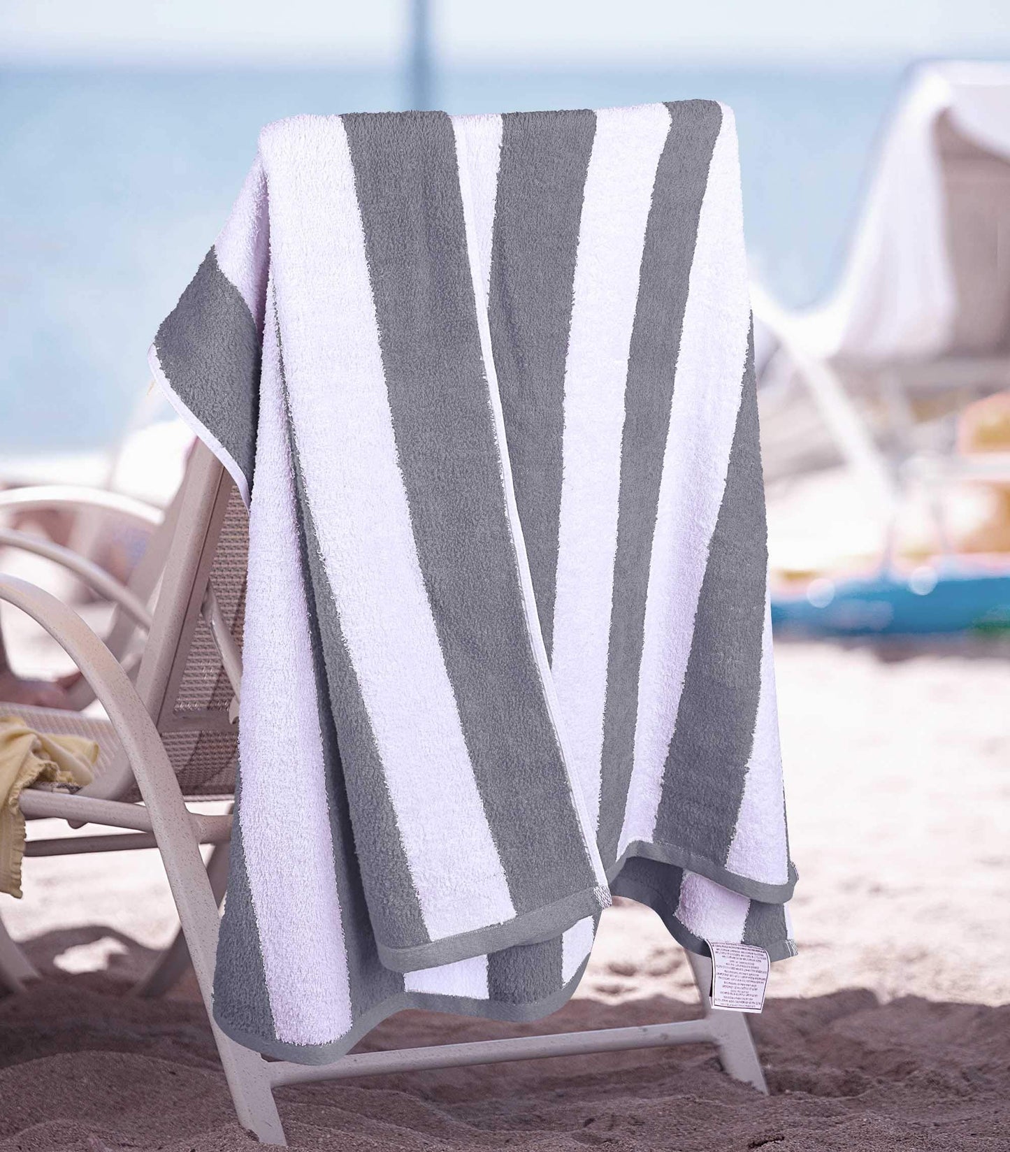 Utopia Towels Cabana Stripe Beach Towels (76 x 152 cm) - 100% Ring Spun Cotton Large Pool Towels, Soft and Quick Dry Swim Towels (Pack of 4) (Red, Navy, Grey, Plum)