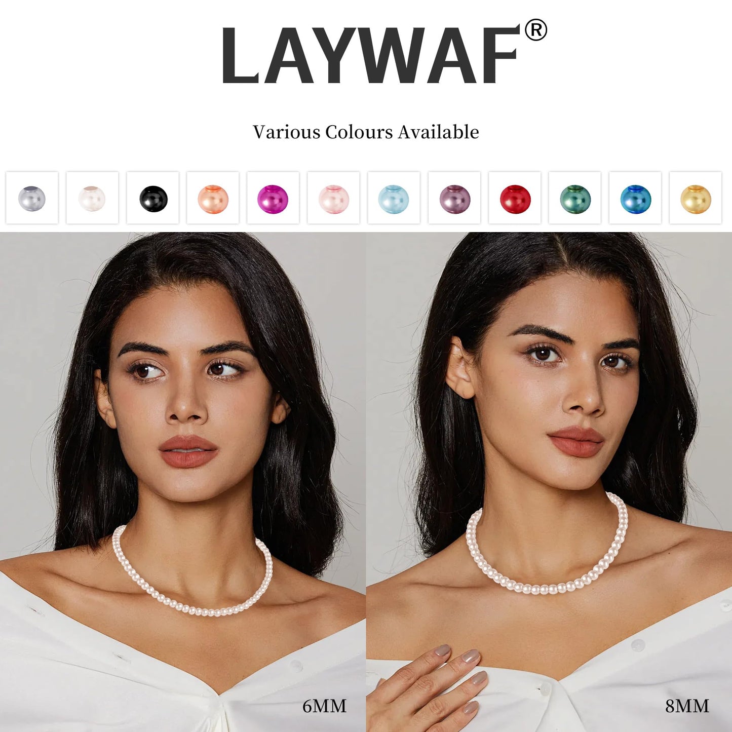 LAYWAF Imitation Pearl Necklaces for Women Mom, 6MM Beaded Necklace, Fake Pearl Choker Necklace, Simple Faux White Pearl Necklace Costume Wedding Jewelry