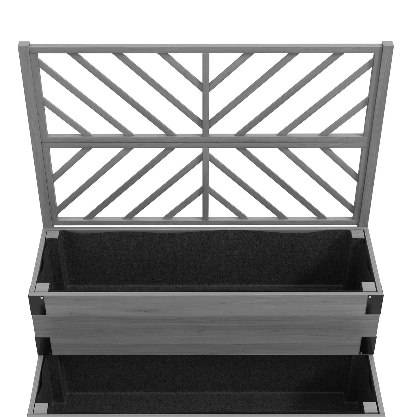 Outsunny 2-Tier Raised Garden Bed with Trellis, Wooden Elevated Planter Box with Drainage Holes, Liners, Metal Corners, Trellis Planter for Climbing Plants, Flowers, Herbs, 42.5" x 25.5" x 55", Gray