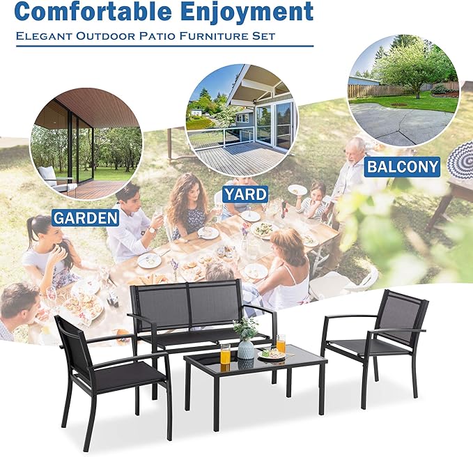 Vongrasig 4 Pieces Patio Furniture Sets, Outdoor Patio Conversation Sets