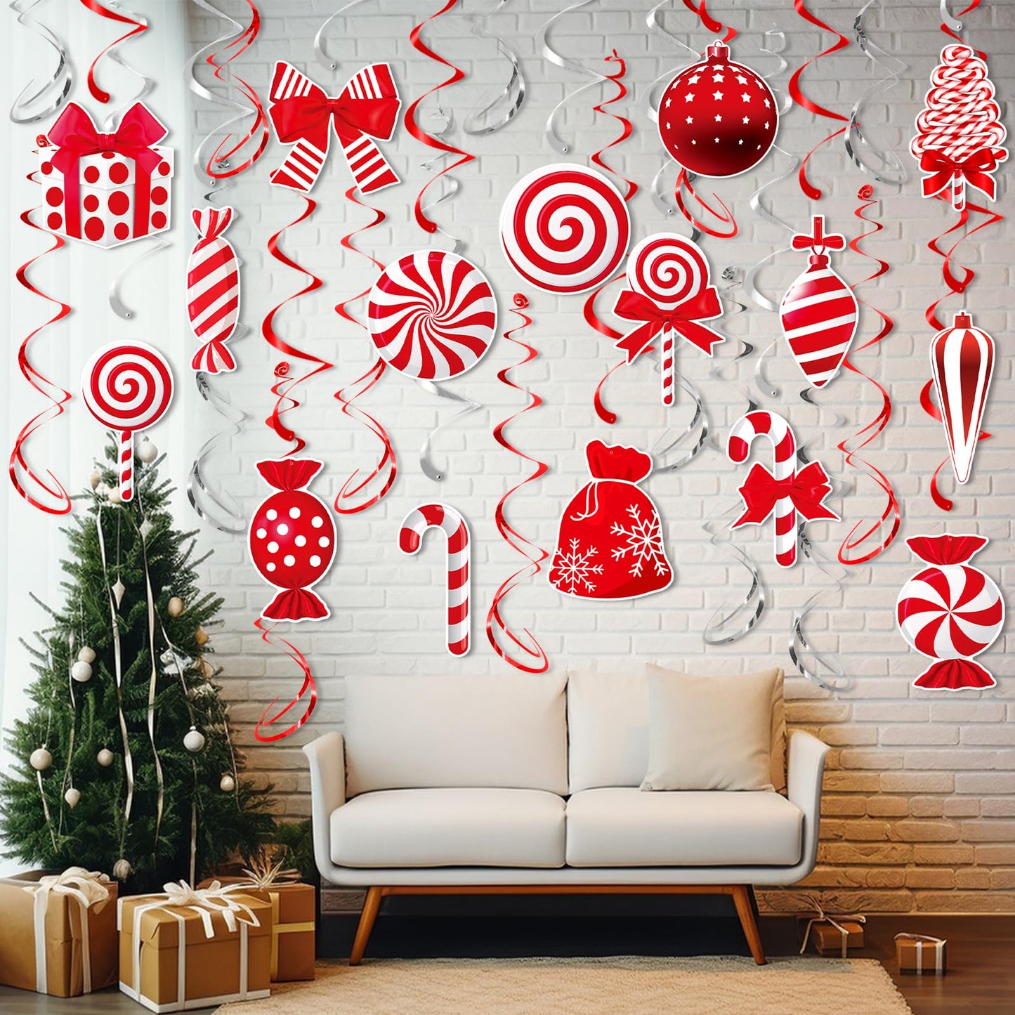 Christmas Hanging Swirls Decorations - Red White Christmas Party Decorations Xmas Peppermint Candy Cane Hanging Ceiling Decor for Home Xmas Winter Holiday Party Decor