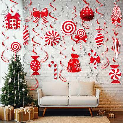 Christmas Hanging Swirls Decorations - Red White Christmas Party Decorations Xmas Peppermint Candy Cane Hanging Ceiling Decor for Home Xmas Winter Holiday Party Decor
