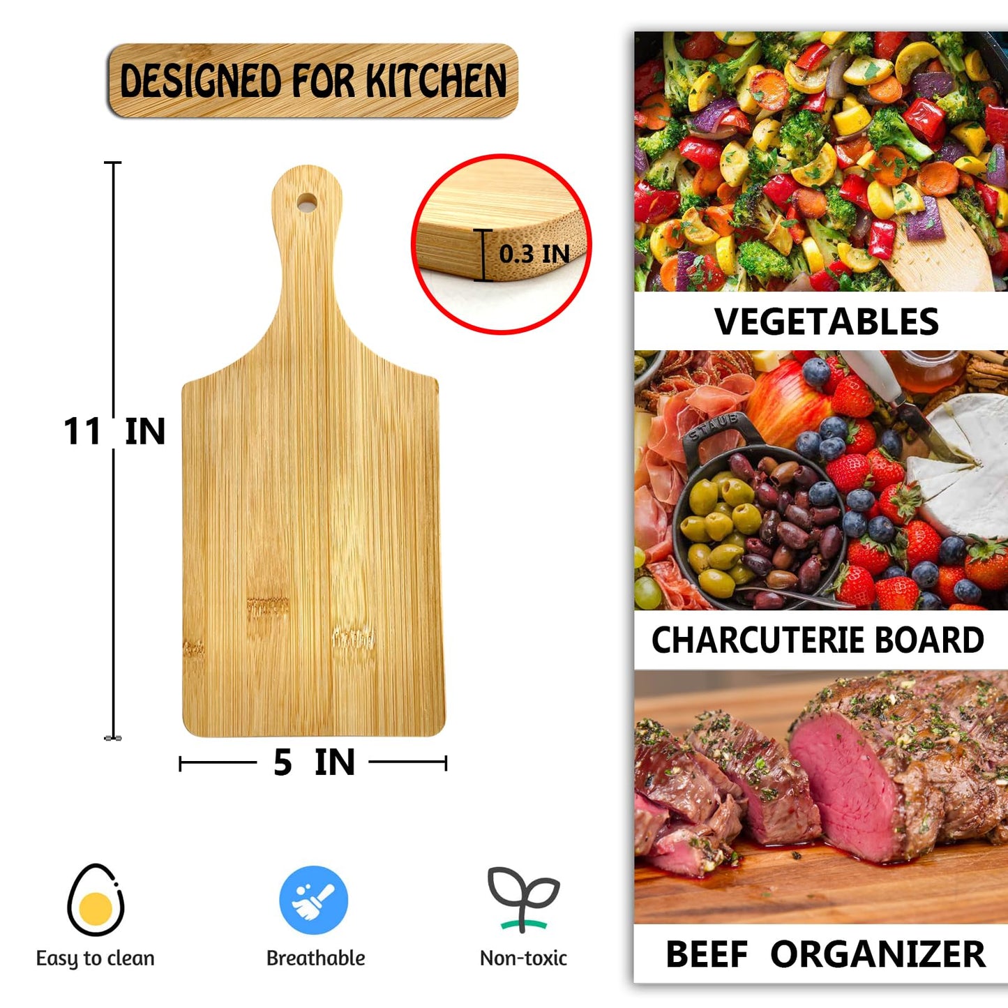 12 PCS 11" x 5" Cutting Board Bulk,Mini Charcuterie Boards,Wood Chopping Board Laser Engraving Serving Board with Handle,DIY Christmas Wedding Housewarming Gift Cooking Decor