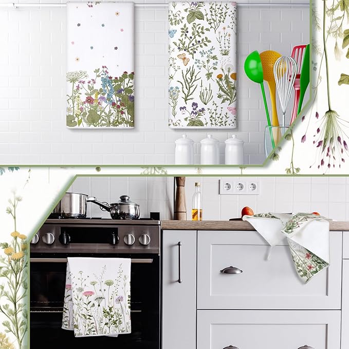 Bencailor 4 Pcs Wild Flower Kitchen Towels Wildflower Floral Hand Dish Towels
