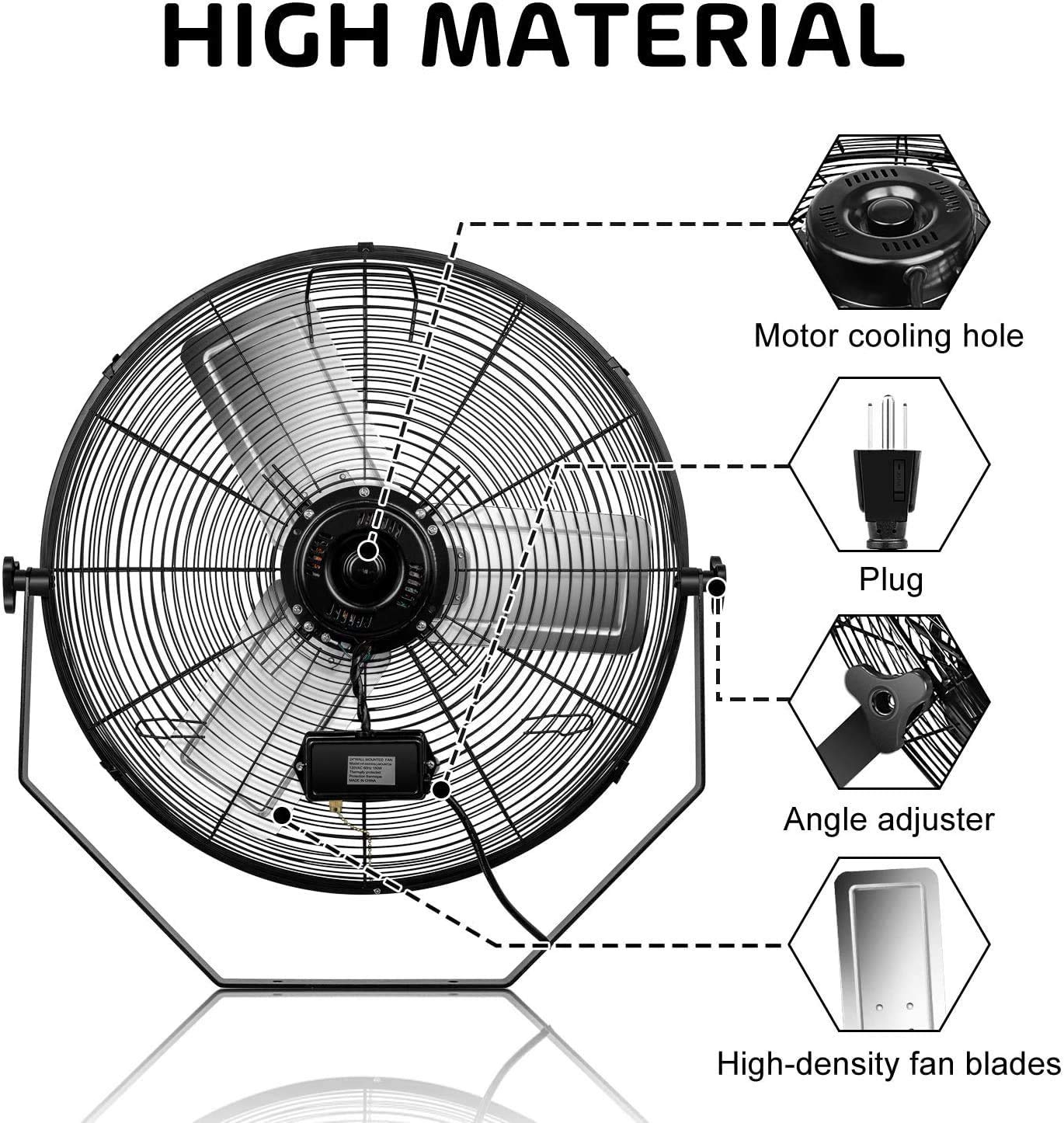 Simple Deluxe 24 Inch Industrial Wall Mount 3 Speed Commercial Ventilation Metal Fan for Warehouse, Workshop, Factory and Basement, Black