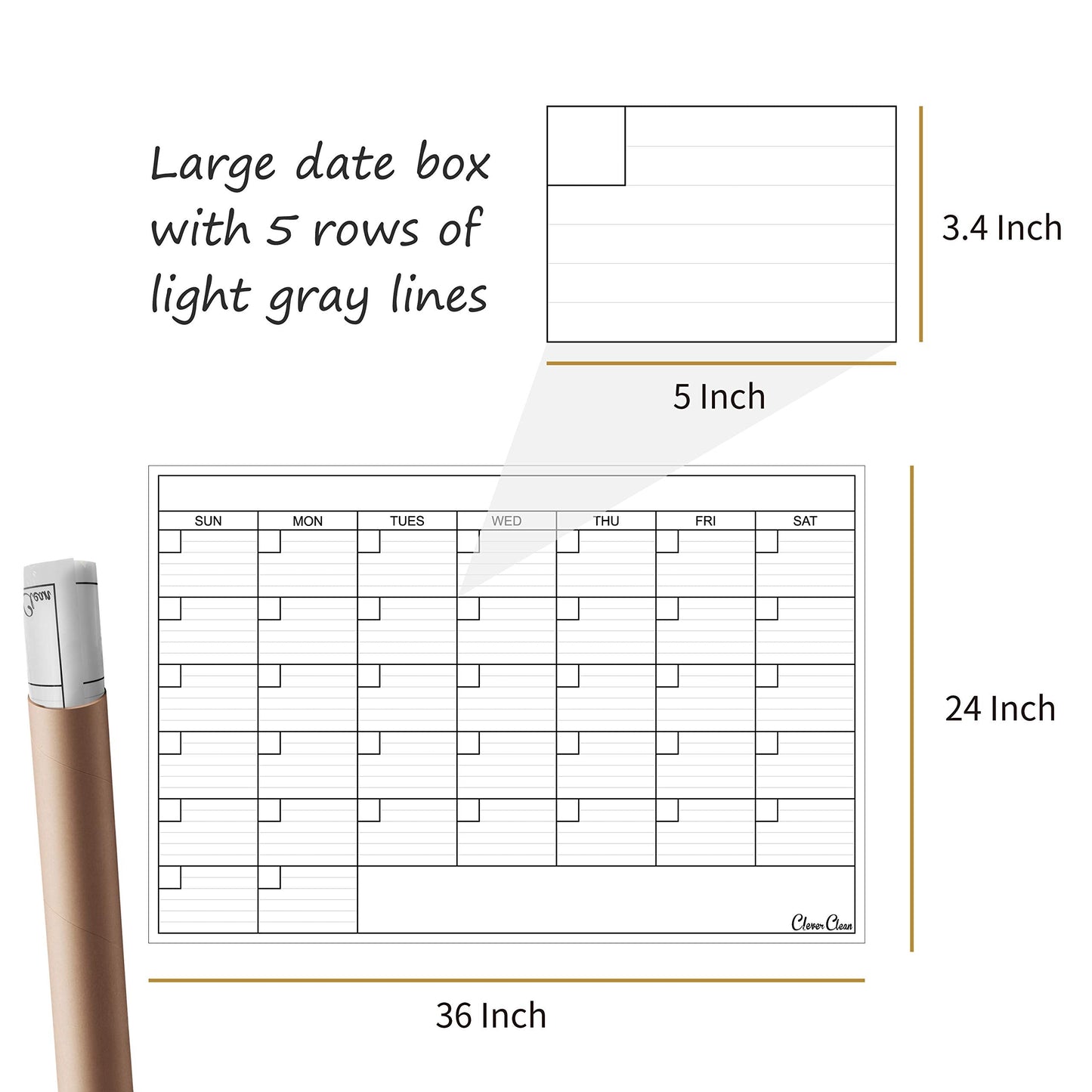 Large Dry Erase Wall Calendar - 24"x 36" Undated Monthly Calendar for Home, Office, Classroom - Reusable Laminated Task Organizer