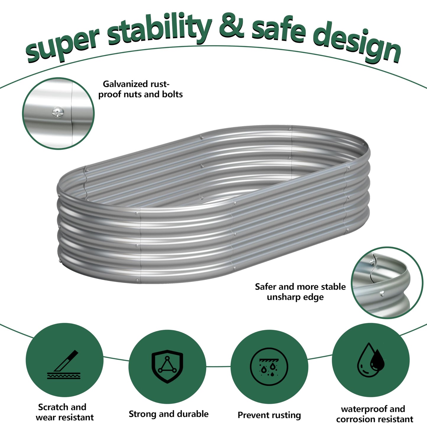 Yortrek Galvanized Raised Garden Bed Outdoor, 4x2x1ft(2Pack) Metal Heavy Duty Planter Boxes for Gardening, Easy Assemble Bottomless Small Oval Plant Container Kit for Vegetable, Flower, Fruit, Silver