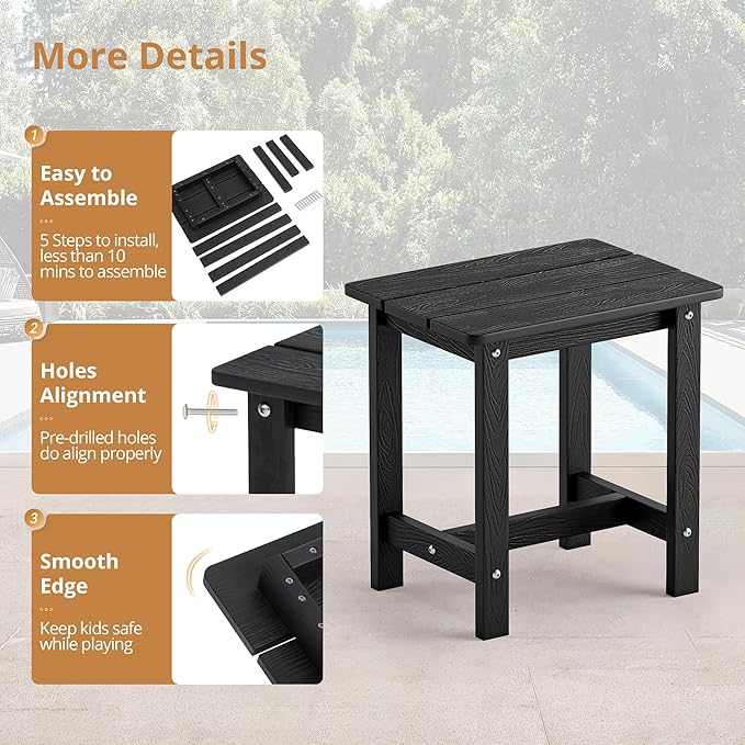 LUE BONA Outdoor Rocking Chairs Set, 3-Piece, HDPS Poly Porch Rockers with Table, Plastic Weather Resistant Rocking Chair Set for Outdoor Indoor, Garden, Backyard, 350lb, Black Chairs+Table