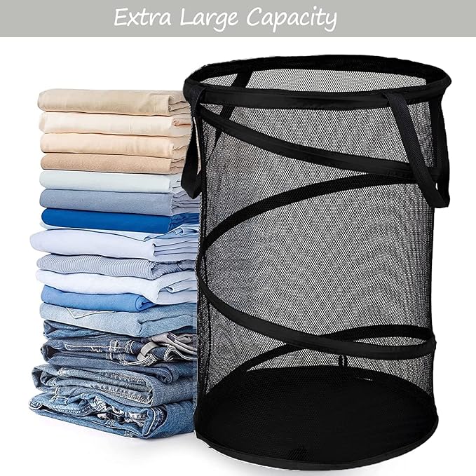 BATTOO 2 Pack Black X-Large Collapsible Laundry Basket Foldable Mesh Pop Up
