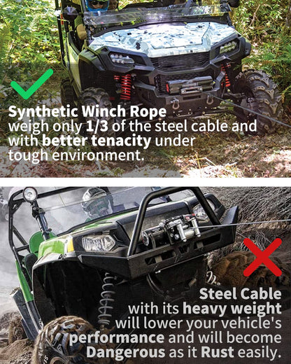 ALL-TOP Synthetic Winch Rope w/Hook & Isolator, 9/16in x 76ft, 35000Lbs UHMWPE Cable Replace Kit, Forged Hook & Rubber Stopper & Safety Pull Strap