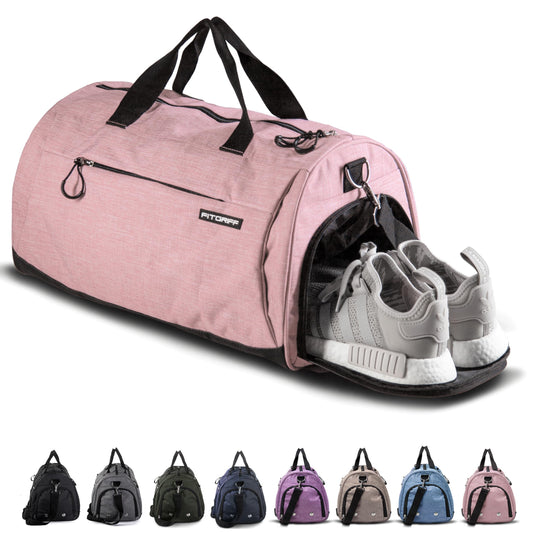 Fitgriff® Gym Bag for Men & Women with Shoe & Wet Compartment - Duffle Bag for Travel, Sports, Fitness & Workout (Pink, 23 x 12 x 12″ (M))