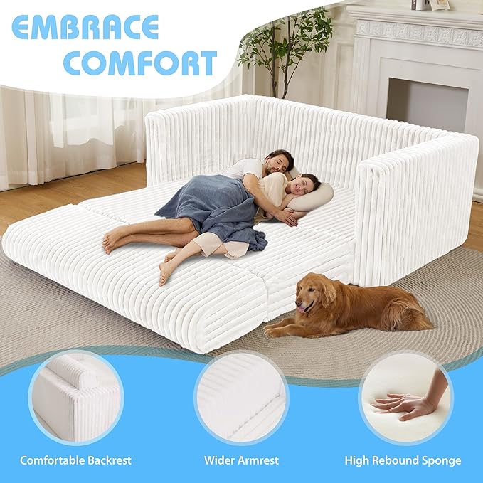 HABUTWAY 49.8" Loveseat Boneless Couch, 4-in-1 Convertible Sofa Bed, Plush Fur
