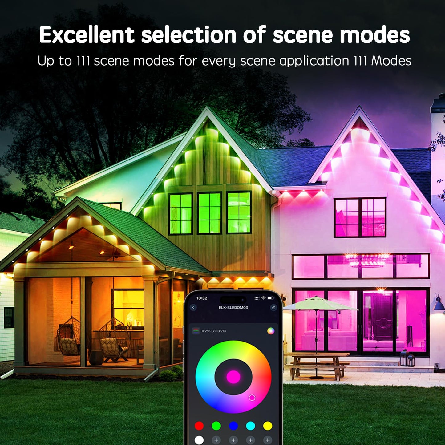 Vrribonx 50FT Permanent Outdoor RGB Lights,IP67 Waterproof Smart LED Eaves Lights with App/Remote Control,for Christmas and All Holiday Decor,Daily and Accent Lighting,House Roof and Garden Lighting