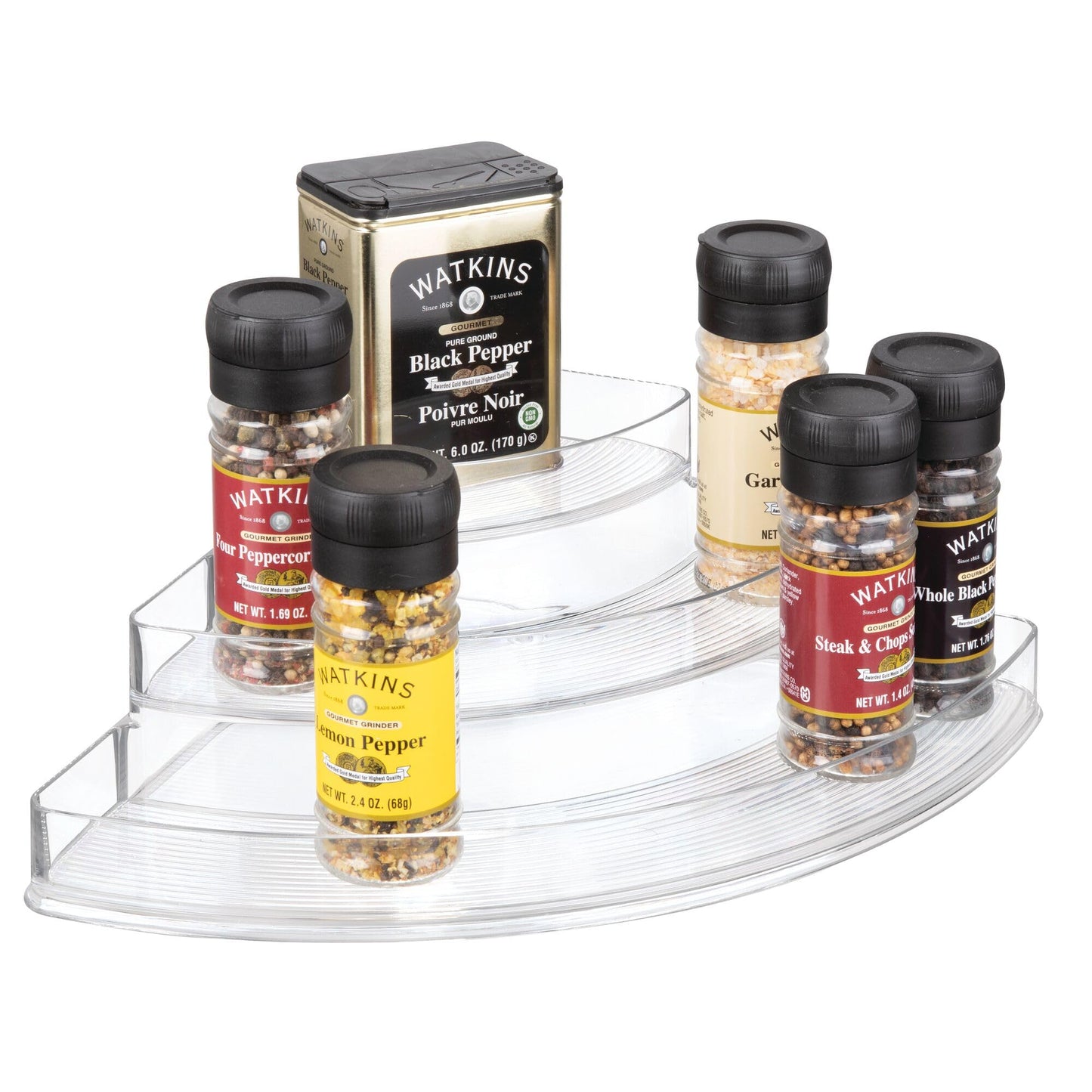 iDesign Recycled Plastic 3-Tier Stadium Spice Rack Organizer for Kitchen, Fridge, Freezer, Pantry and Cabinet Organization, The Linus Collection – 6.25" x 4" x 1.25", Clear