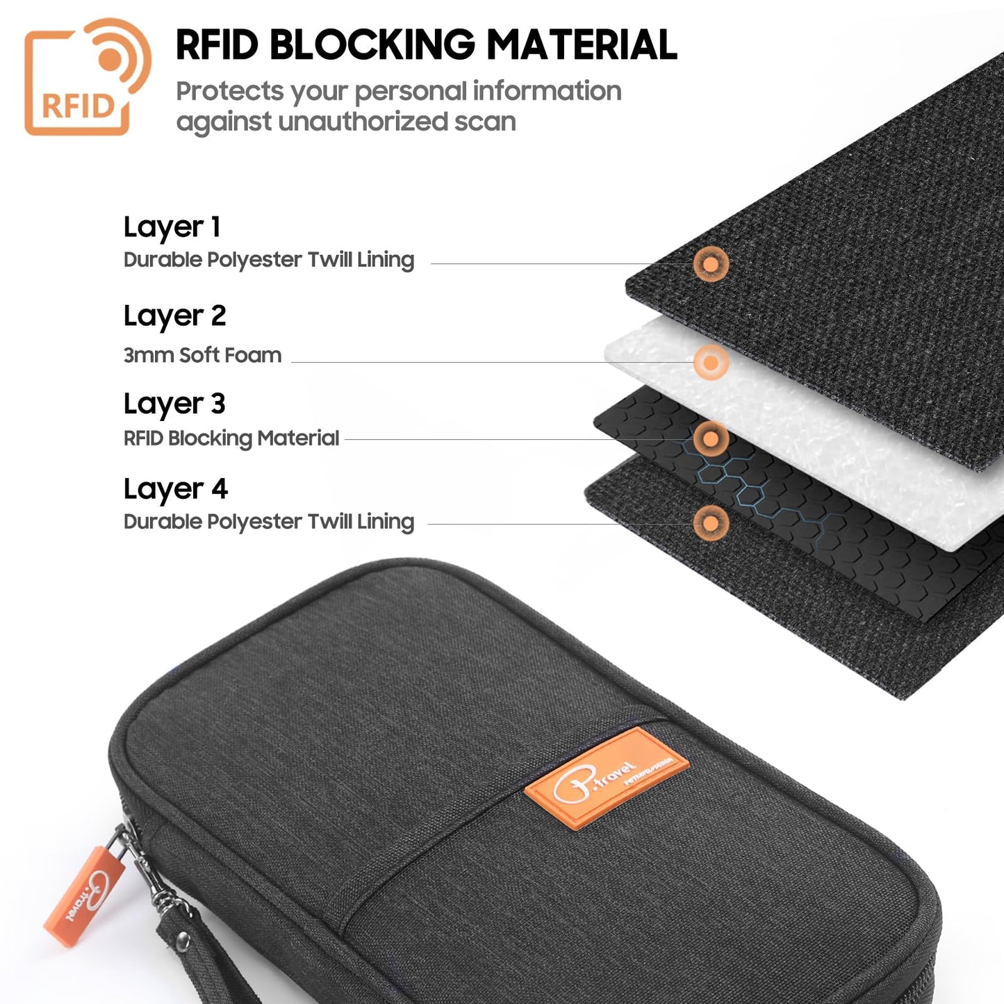 Travel Passport Wallet, RFID Family Passport Holder Large, Lightweight Passport Cover Case Waterproof Bag Document Organizer for Women & Men-Black