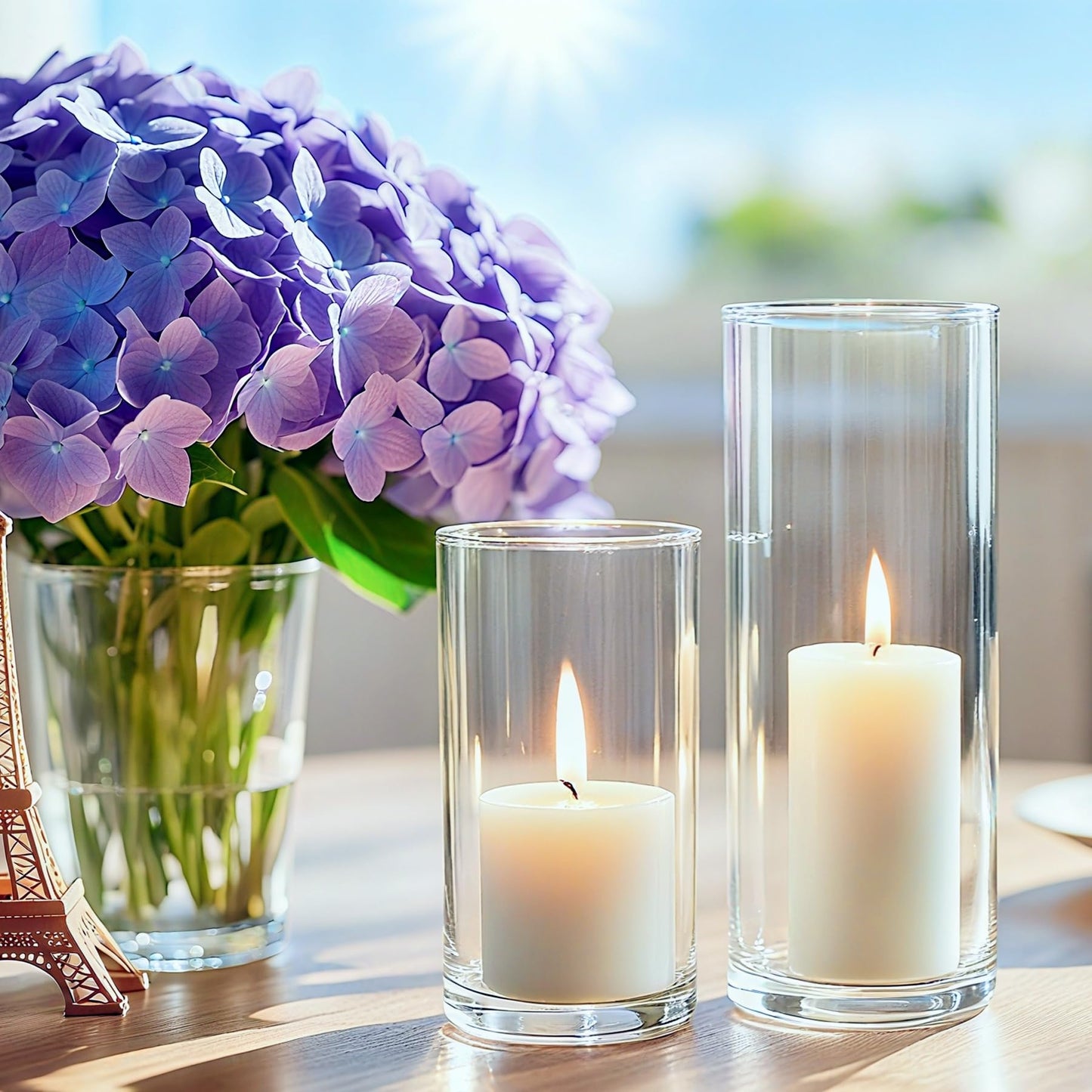 ZJGXH 24 Pcs White Pillar Candles and Glass Cylinder Vases Clear Glass Pillar Candle Holders Hurricane Glass Candle Holders for Table Centerpieces Wedding, Party, Event, Home Office
