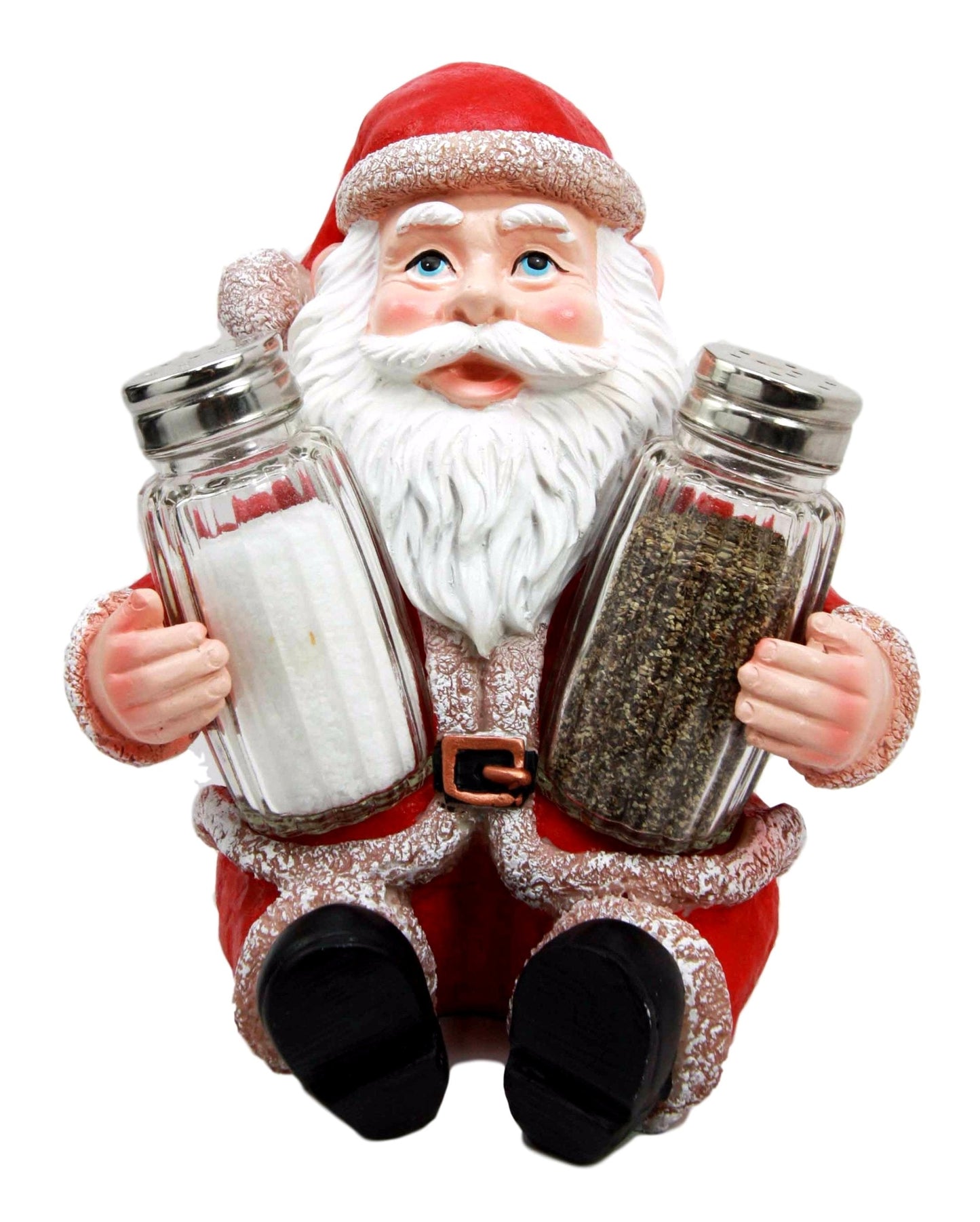 Ebros Christmas North Pole Santa Claus Salt And Pepper Shakers Holder Set Resin Figurine With Glass Shakers