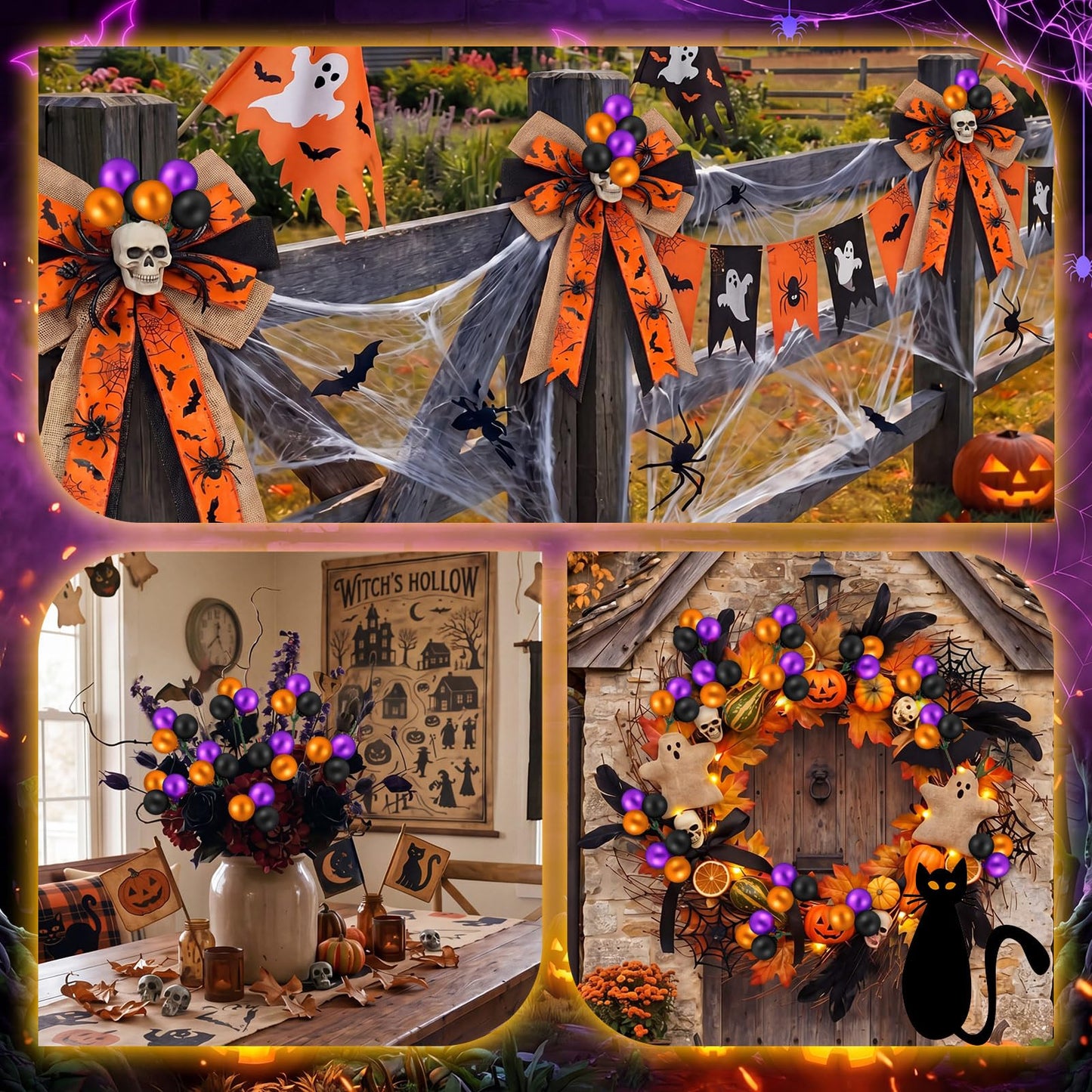 Syhood 12 Set 7.9 Inch Halloween Ball Picks Shatterproof Purple Orange and Black Mini Ball Ornaments on Wired Picks Stems for Halloween Christmas Tree Garland Vase DIY Decoration Supplies