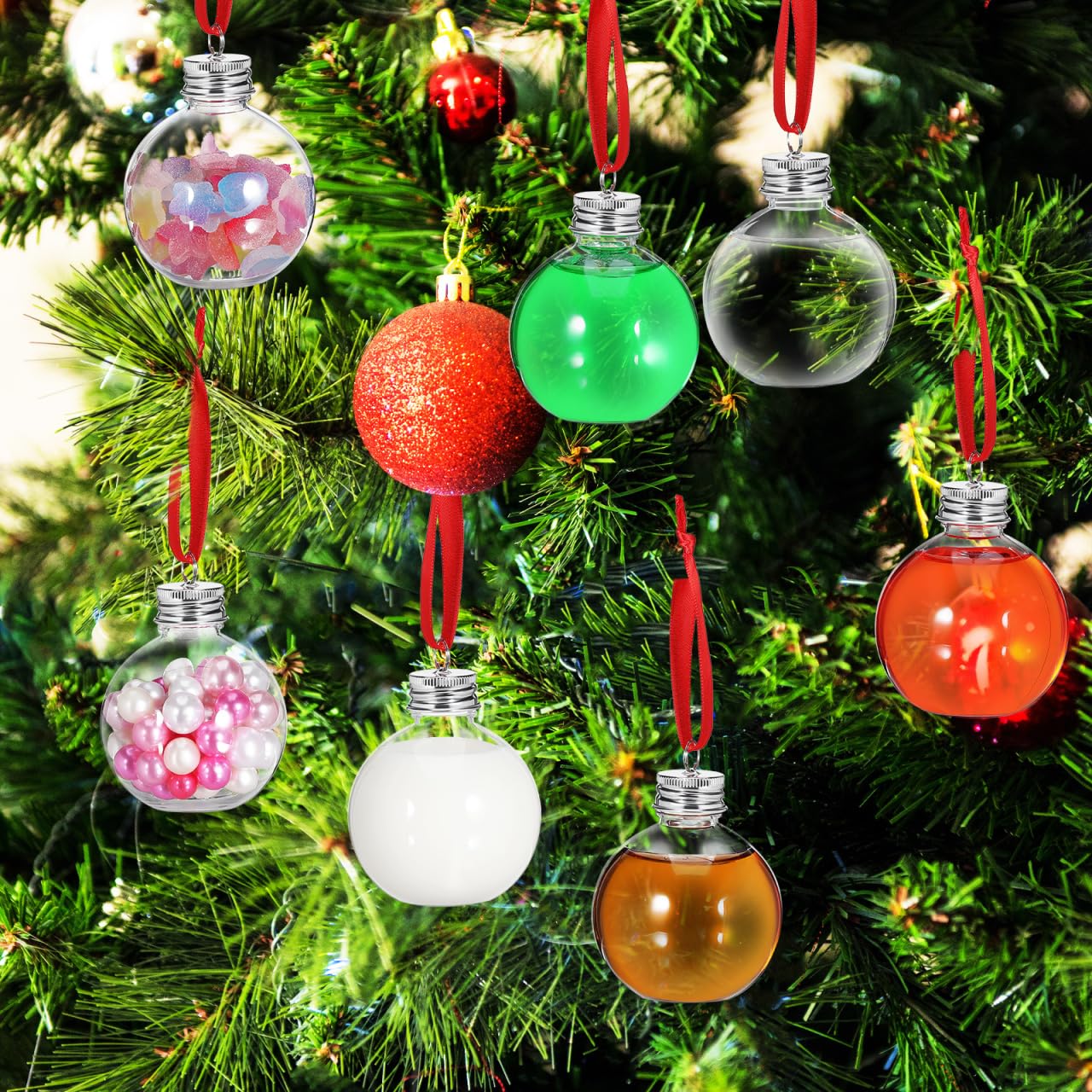 Healifty Clear Christmas Drink Balls 10pcs Fillable Christmas Tree Hanging Decorations Water Juice Bottle Bulbs Party