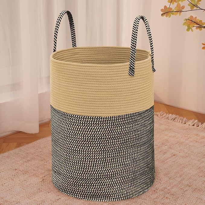 Large Woven Laundry Basket Hamper, 60L Cotton Rope Storage Bin